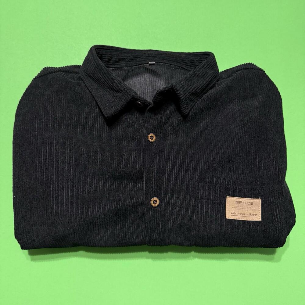 Manfinity SHEIN Corduroy Bottom Up Shirt Black Mens Size XL